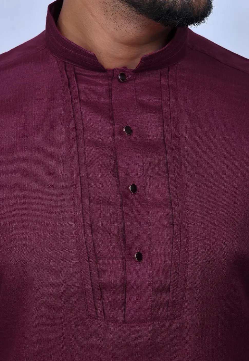 Solid Color Cotton Short Kurta Set in Wine