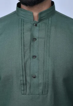 Solid Color Cotton Short Kurta Set in Dusty Green