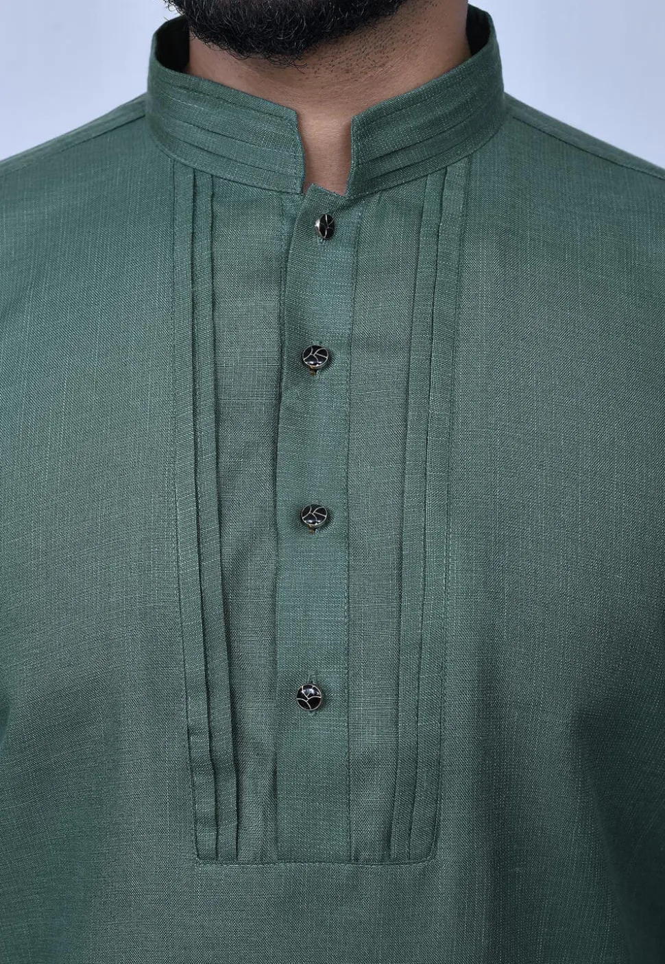 Solid Color Cotton Short Kurta Set in Dusty Green