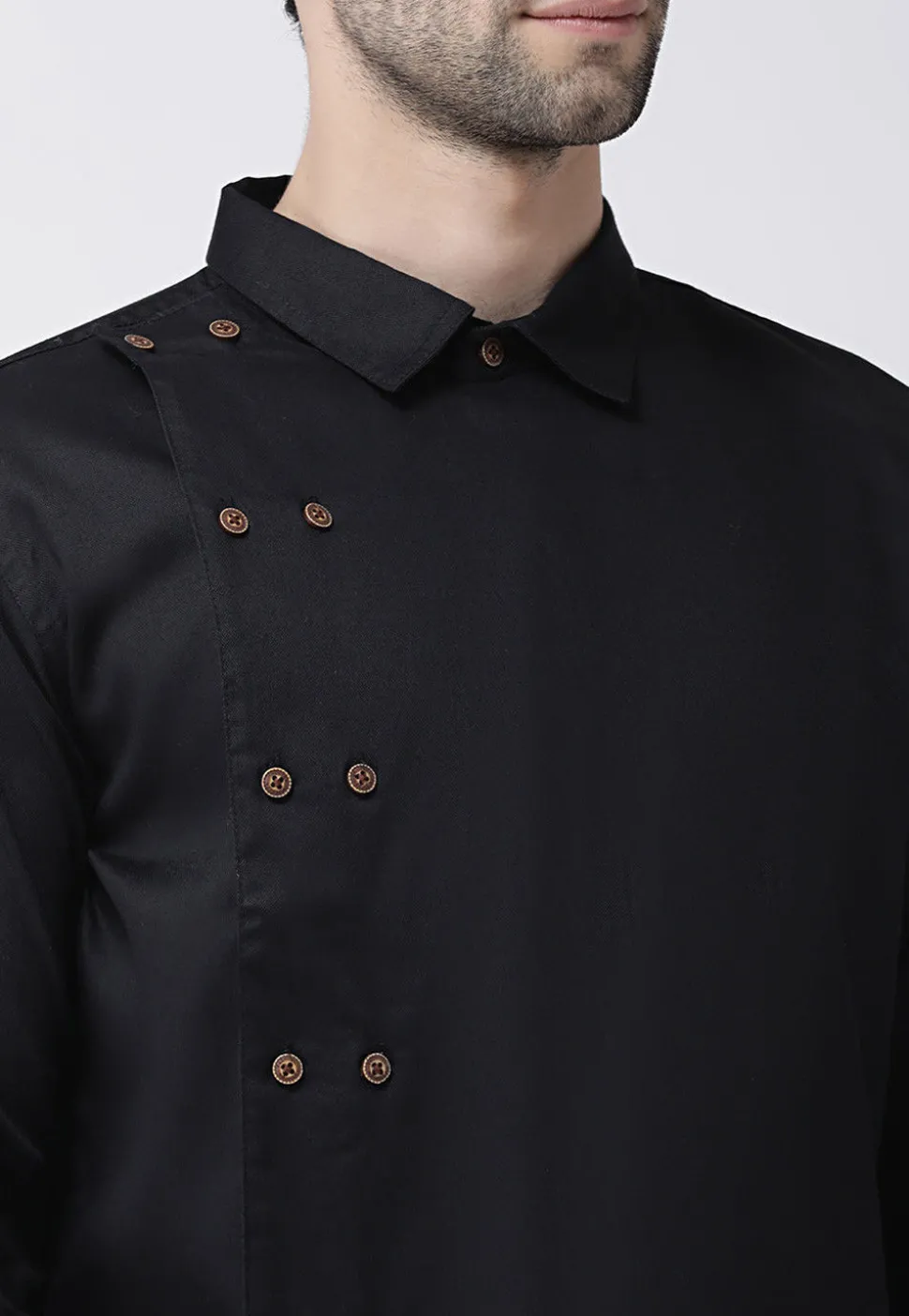Solid Color Cotton Short Kurta in Black