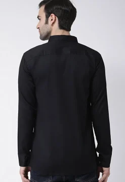 Solid Color Cotton Short Kurta in Black