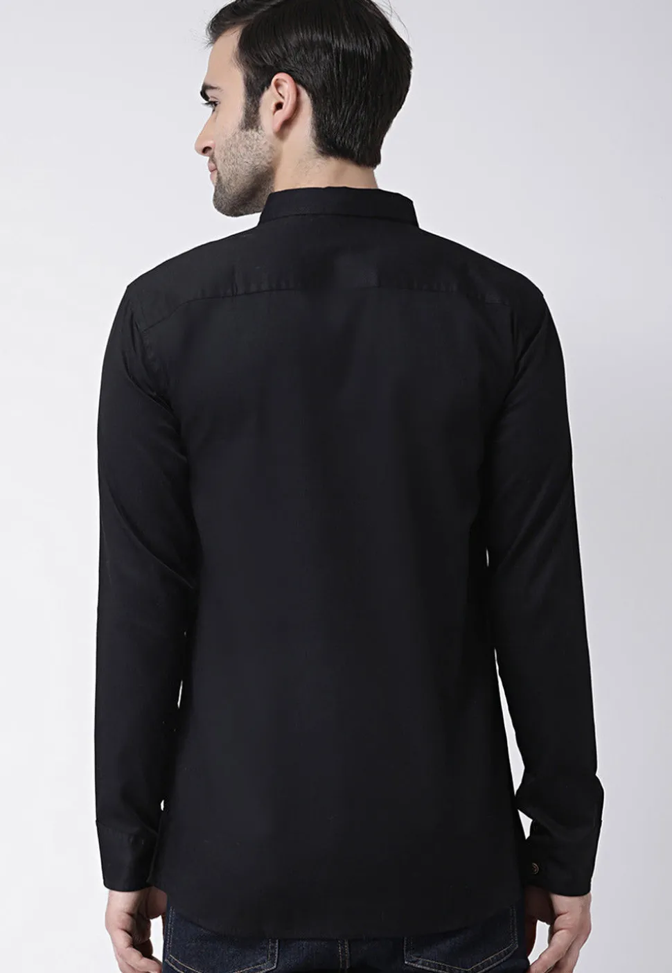 Solid Color Cotton Short Kurta in Black