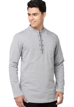 Solid Color Cotton Short Kurta in Grey
