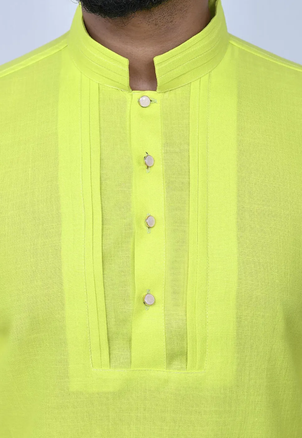 Solid Color Cotton Short Kurta Set in Yellow