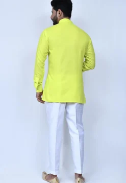 Solid Color Cotton Short Kurta Set in Yellow