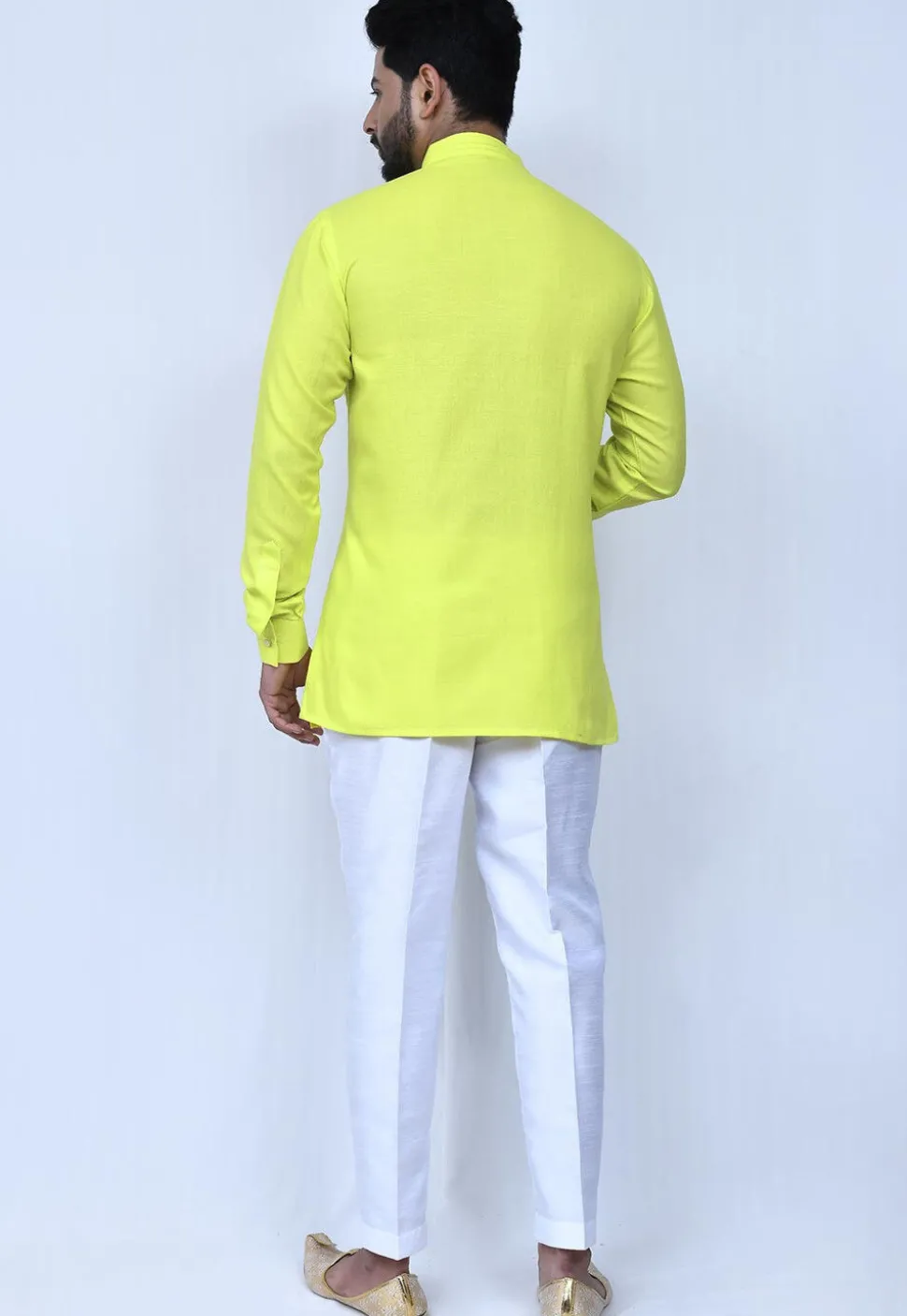 Solid Color Cotton Short Kurta Set in Yellow