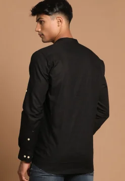 Solid Color Cotton Short Kurta in Black
