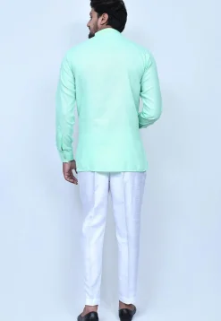 Solid Color Cotton Short Kurta Set in Sea Green