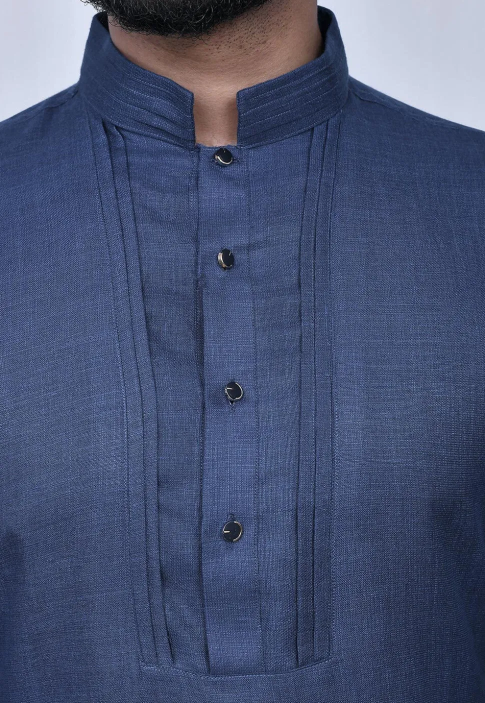 Solid Color Cotton Short Kurta Set in Dark Blue
