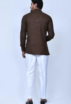 Solid Color Cotton Short Kurta Set in Brown