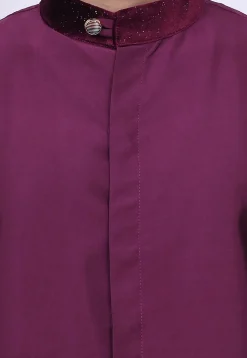 Solid Color Cotton Silk Asymmetric Dhoti Kurta in Magenta