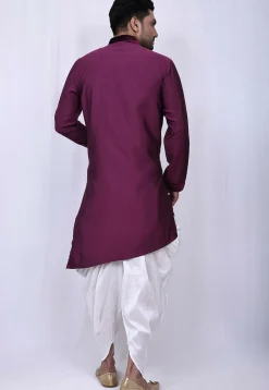 Solid Color Cotton Silk Asymmetric Dhoti Kurta in Magenta