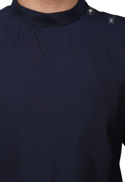 Solid Color Cotton Silk Asymmetric Dhoti Kurta in Navy Blue