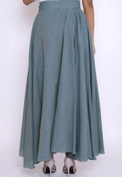 Solid Color Cotton Silk Asymmetric Skirt in Light Blue