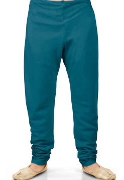 Solid Color Cotton Silk Churidar in Teal Blue