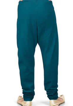 Solid Color Cotton Silk Churidar in Teal Blue