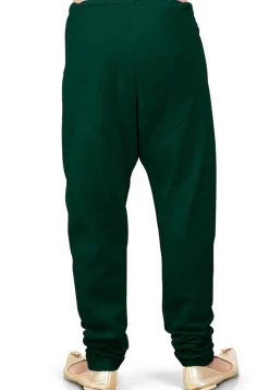 Solid Color Cotton Silk Churidar in Dark Green