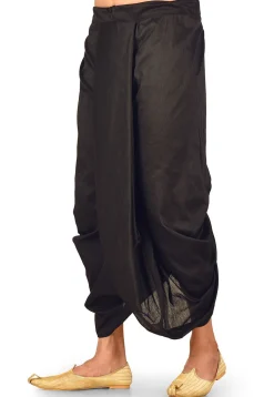 Solid Color Cotton Silk Dhoti in Black