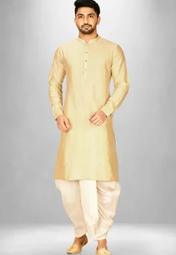 Solid Color Cotton Silk Dhoti Kurta in Light Beige