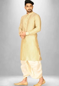 Solid Color Cotton Silk Dhoti Kurta in Light Beige