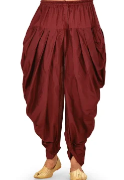 Solid Color Cotton Silk Dhoti Pant in Maroon