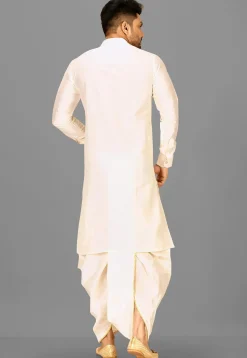 Solid Color Cotton Silk Dhoti Kurta in Off White