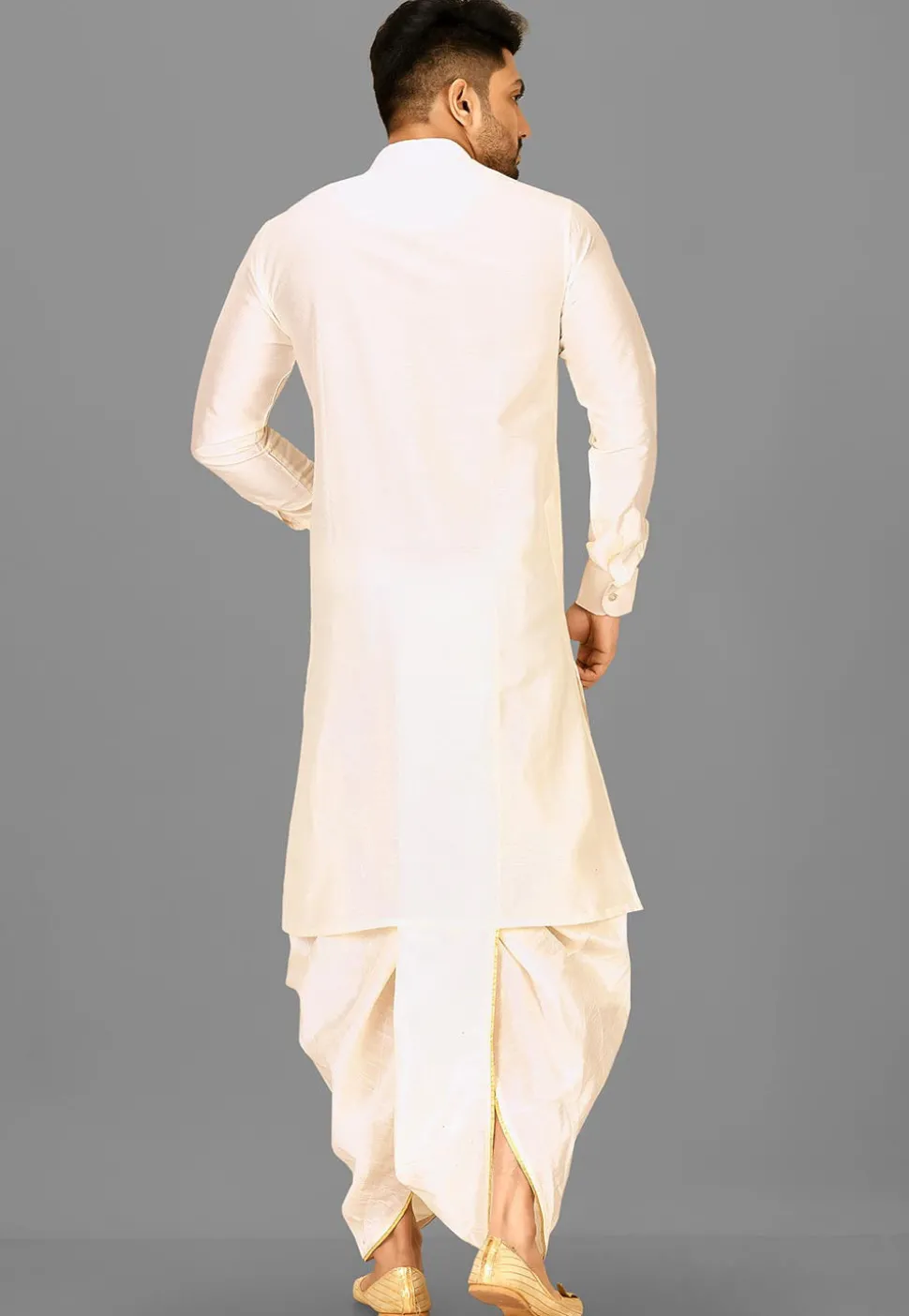 Solid Color Cotton Silk Dhoti Kurta in Off White