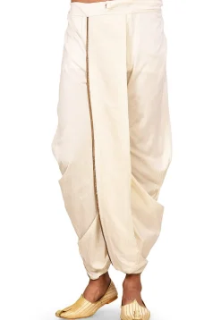 Solid Color Cotton Silk Dhoti in Cream
