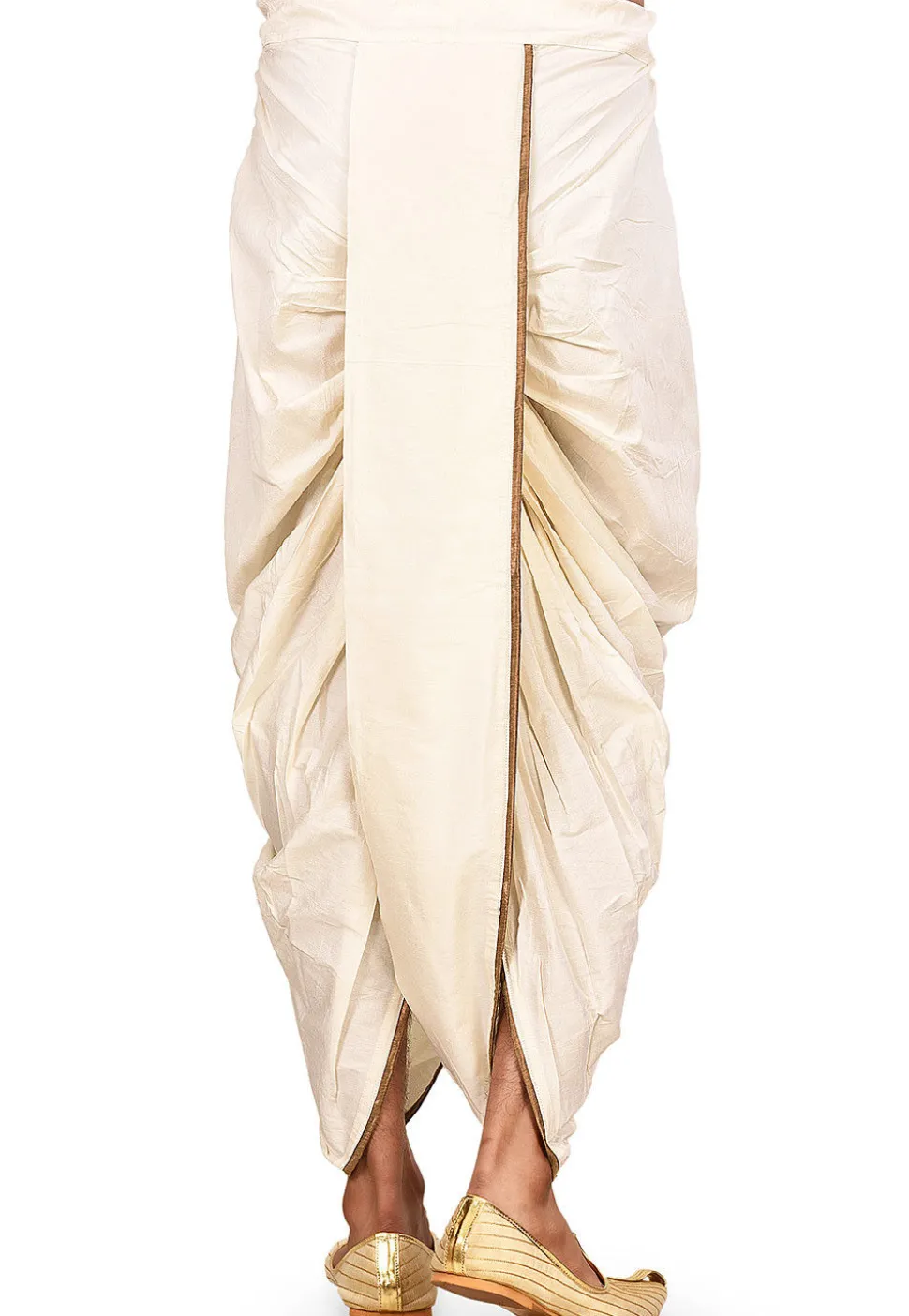 Solid Color Cotton Silk Dhoti in Cream