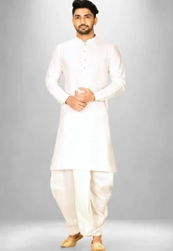 Solid Color Cotton Silk Dhoti Kurta in Off White