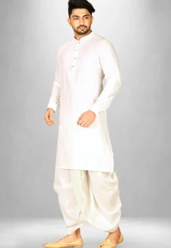 Solid Color Cotton Silk Dhoti Kurta in Off White