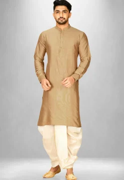 Solid Color Cotton Silk Dhoti Kurta in Dark Beige