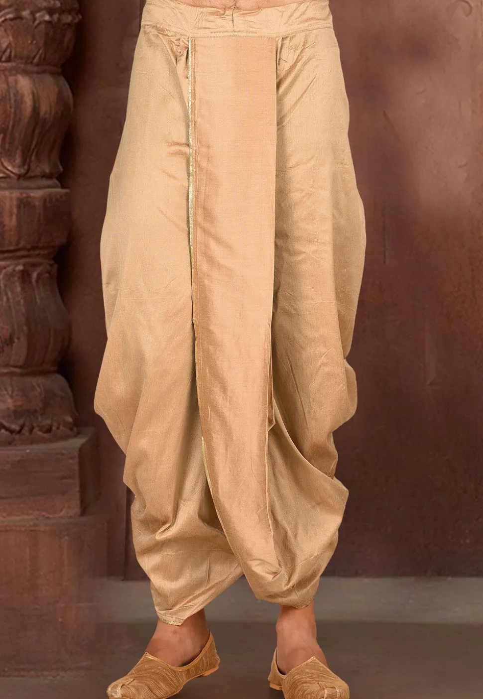 Solid Color Cotton Silk Dhoti in Dark Beige