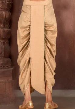 Solid Color Cotton Silk Dhoti in Dark Beige