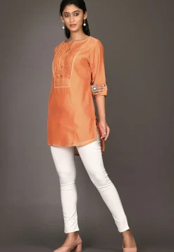 Solid Color Cotton Silk High Low Tunic in Orange