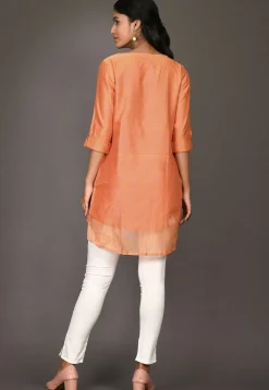 Solid Color Cotton Silk High Low Tunic in Orange