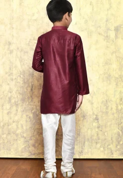Solid Color Cotton Silk Kurta Set in Maroon