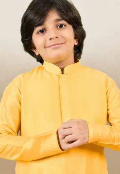 Solid Color Cotton Silk Kurta Set in Yellow