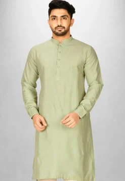 Solid Color Cotton Silk Kurta in Dusty Green
