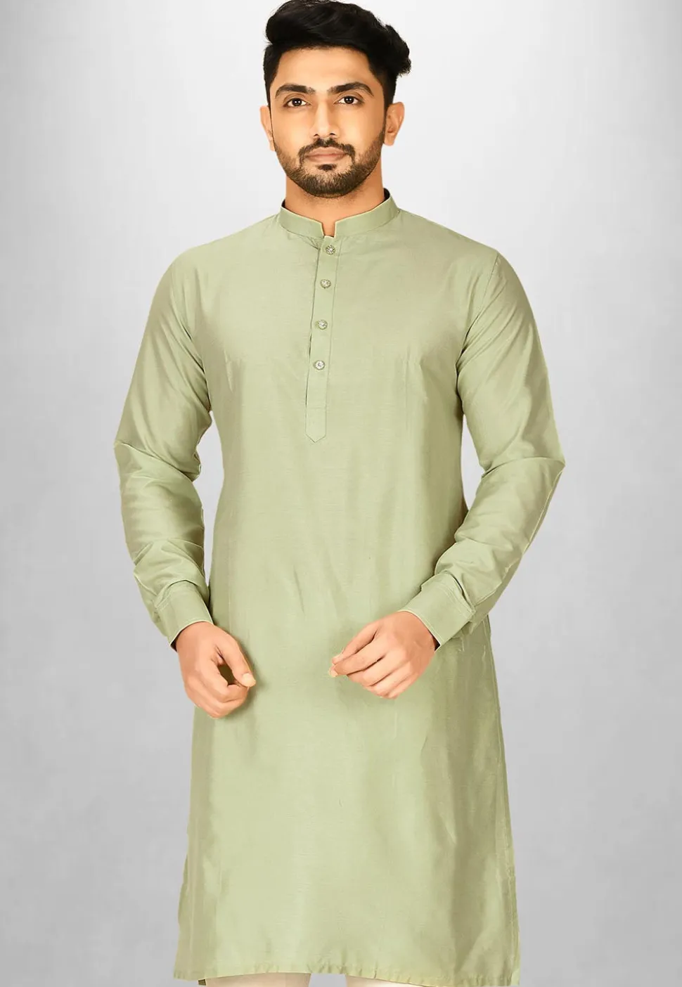 Solid Color Cotton Silk Kurta in Dusty Green