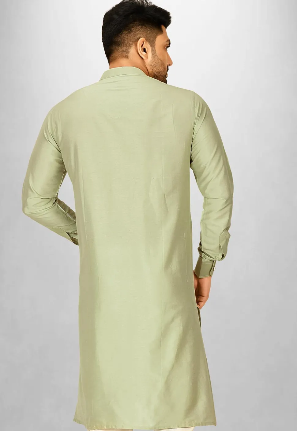 Solid Color Cotton Silk Kurta in Dusty Green