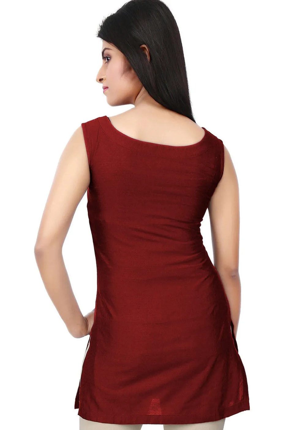 Solid Color Cotton Silk Kurti in Maroon