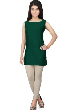 Solid Color Cotton Silk Kurti in Dark Green