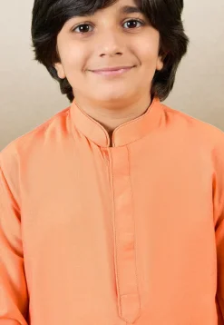 Solid Color Cotton Silk Kurta Set in Orange
