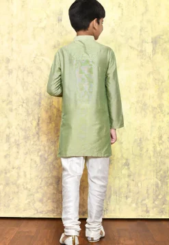 Solid Color Cotton Silk Kurta Set in Pastel Green