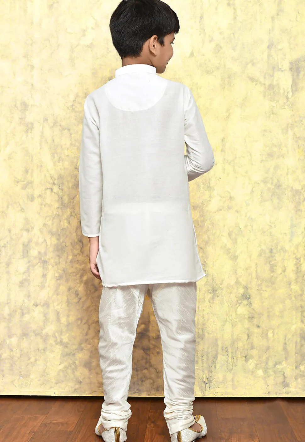 Solid Color Cotton Silk Kurta Set in White