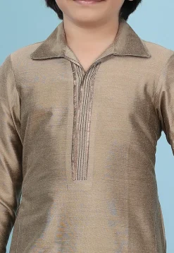 Solid Color Cotton Silk Kurta Set in Fawn