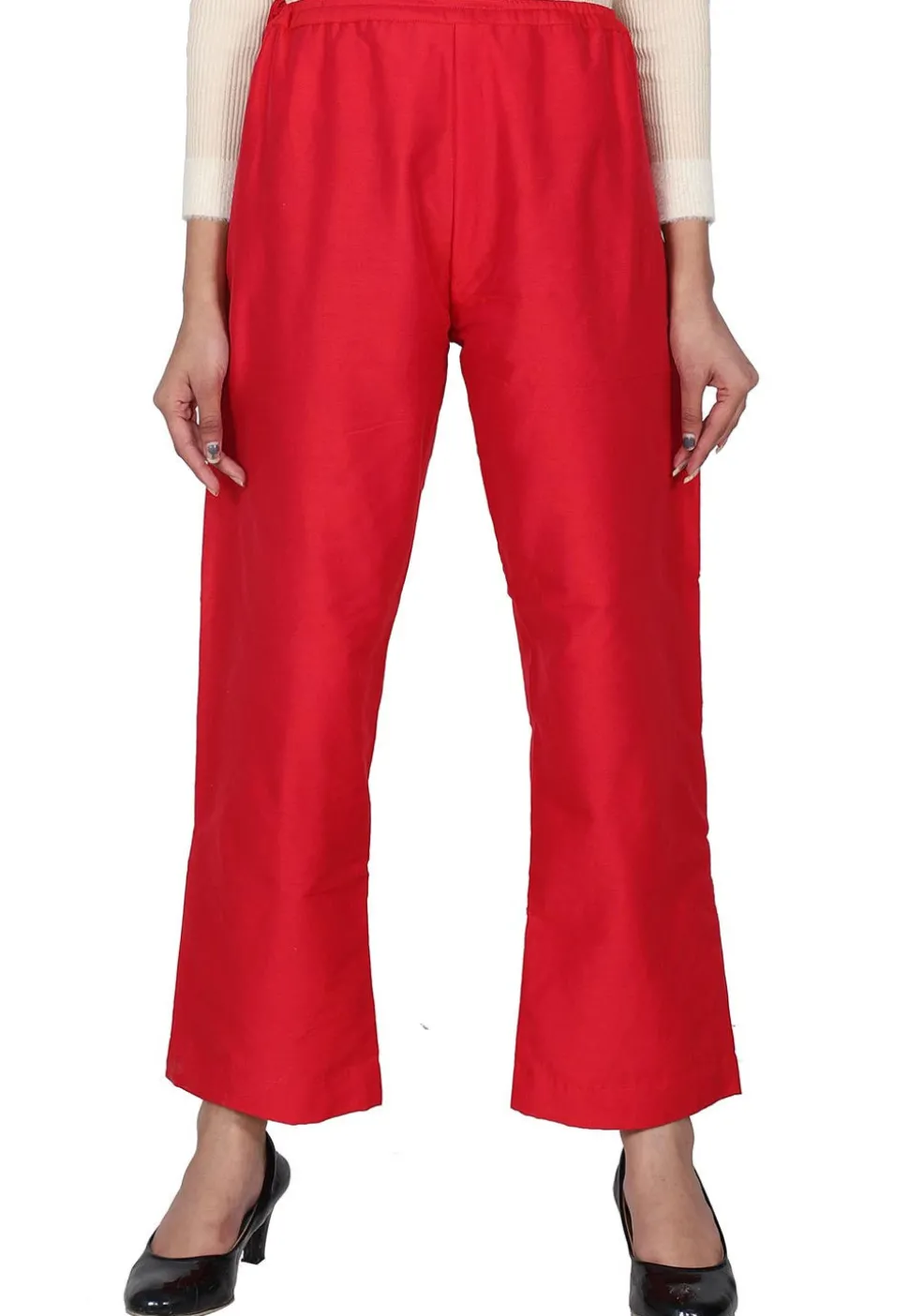 Solid Color Cotton Silk Palazzo in Red