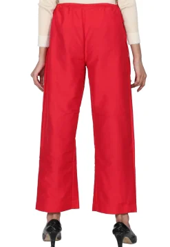 Solid Color Cotton Silk Palazzo in Red