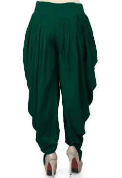 Solid Color Cotton Silk Patiala in Dark Green